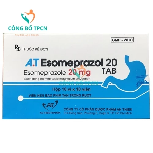 A.T Esomeprazol 20 tab - Thuốc phòng và điều trị loét dạ dày tá tràng hiệu quả