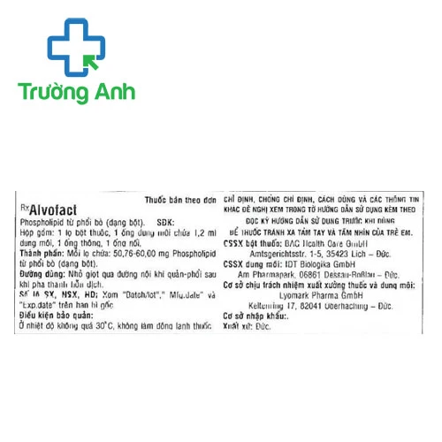 Alvofact 50mg BAG - Thuốc dự phòng suy hô hấp ở trẻ sinh non