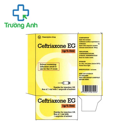 Ceftriaxone EG 1g/3,5ml Pymepharco - Thuốc điều trị nhiễm khuẩn hiệu quả
