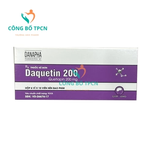 Daquetin 200 Danapha - Thuốc chỉ định điều trị rối loạn lưỡng cực