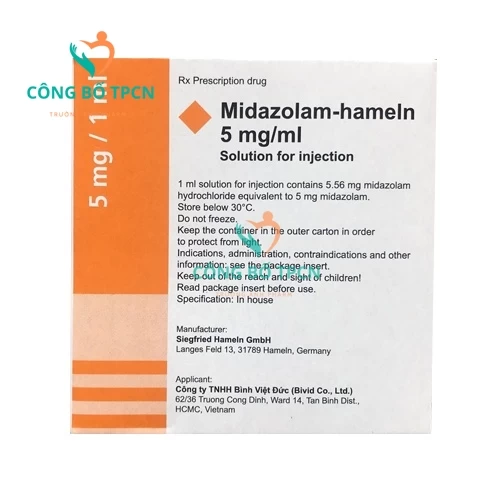 Midazolam - Hameln 5mg/ml - Thuốc an thần hiệu quả