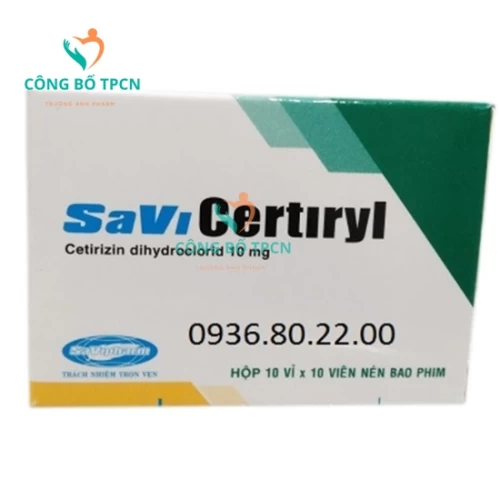 SaViCertiryl 10mg Savipharm - Thuốc điều trị viêm mũi dị ứng hiệu quả